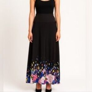 Lularoe Maxi Skirt Floral Diamond Black Pull On Fold Waist Sz S